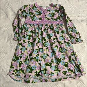 Hanna Andersson Pink and Green Floral Kids Dress Size 5/6